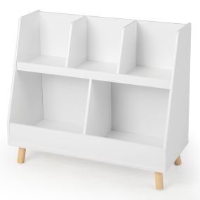 Organizador de Juguetes de 5 Cubos para Niños Baúl de 2 Niveles con Patas de Madera Kits Antivuelco Estantería Abierta Infantil Blanco