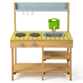 Cocina Juguete Infantil de Madera Juego de Cocinita con Caja de Agua Grifo Realista Fregadero Desmontable para Niños de 3+ Años Natural