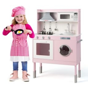 Cocina de Juguete de Madera Cocinita Infantil con Campana Extractora Lavadora de Accesorios Sonidos y Luces Reales para Niños de 3+ Años