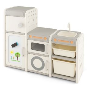 Organizador de Almacenamiento de Juguetes Infantil Estantería para Niños con Pizarra Magnética Baúl con Armarios 116 x 38 x 98 cm Gris
