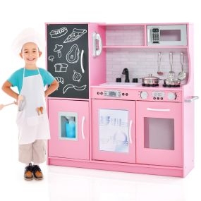 Juguete de Cocina de Madera con Accesorios y Sonidos Simulados para Niños de 3 a 6 Años 82 x 24 x 80 cm -Rosa