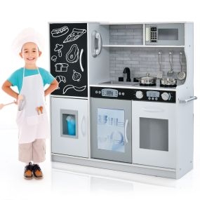 Juguete de Cocina de Madera con Accesorios y Sonidos Simulados para Niños de 3 a 6 Años 82 x 24 x 80 cm -Blanco