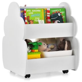 Estantería Infantil Linda con Ruedas de 2 Niveles para Niños con Espacio de Almacenamiento Estante de Libros para Dormitorio Blanco