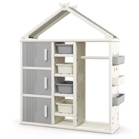 Armario de Almacenamiento para Niños Vestidor de Juego Infantil con Caja Estantes Cesta Lateral-Gris