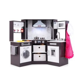 Cocina de Madera para Niños con Campana Extractora Dispensador de Agua y Lavadora para Niños de 3 Años o Más 102 x 51 x 85 cm Café