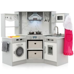 Cocina de Madera con Luces y Sonidos Realistas Dispensador de Agua y Lavadora para Niños 3+ Años