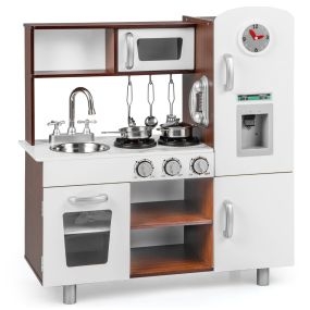 Cocina de Juguete para Niños de 3+ Años con Sonidos Luces Estufa Máquina de Hielo Teléfono Fregadero Utensilios 73 x 29 x 81 cm Marrón