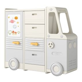 Organizador de Juguetes para Niños con Armarios Cajones Pizarra Blanca y Baúl de Juguetes para Salón Dormitorio 111 x 34 x 94 cm Gris