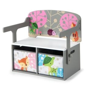 Juego de Mesa y Silla para Niños con 2 Contenedores de Tela Extraíbles Mesa Infantil 3 en 1 con Banco de Actividades Convertible Gris