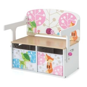 Juego de Mesa y Silla para Niños con 2 Contenedores de Tela Extraíbles Mesa Infantil 3 en 1 con Banco de Actividades Convertible Blanco