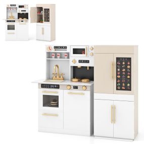 Juego de Cocina para Niños de 2 Piezas con Cocina Refrigerador y Cartel Interactivo con Luces y Sonidos para 3+ Años Blanco