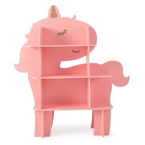 Librería de Unicornio de Madera de 3 Niveles para Niños Organizador de Juguetes con Estantes de Almacenamiento Abiertos Antivuelco Rosa