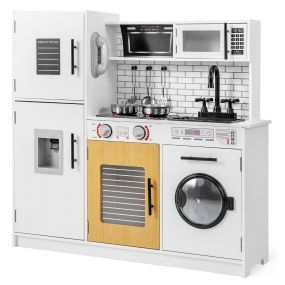 Juguete de Cocina para Niños con Horno Lavadora Microondas Dispensador Sonidos y Luces Juguete Simbólico de Chef para Niños 3+ Años Blanco