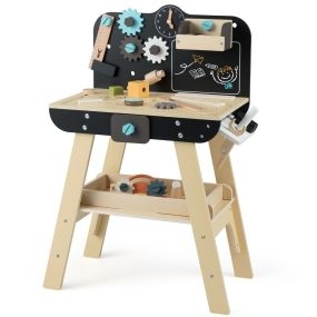 Banco de Herramientas de Madera para Niños con Herramientas de Juguete Accesorios Estantes y Pizarra para 3+ Años