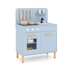 Cocina de Juguete Infantil con Luces Sonidos Estufa Horno y Accesorios de Madera Regalo para Niños 3+ Años Azul