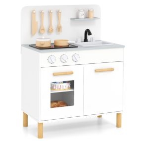 Juego de Cocina de Juguete para Niños Cocina de Madera con Luces Sonidos Estufas Fregadero Horno y Accesorios Cocina Infantil Blanco