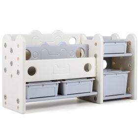 Organizador de Juguetes 2 en 1 con Librería 4 Cajas 3 Estantes Temática de Gatos para Dormitorio Salón Guardería