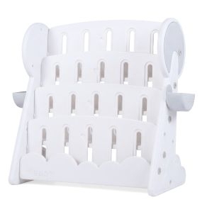 Estantería Infantil 4 Niveles con Cajas de Almacenamiento y Estante Reversible Organizador para Libros Gris y Blanco