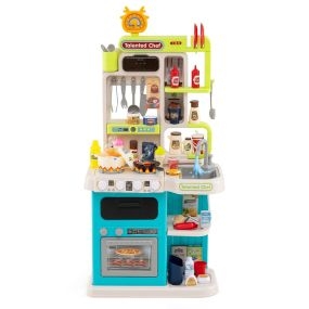 Juego de Cocina para Niños con Luces Sonidos Fogón de Vapor Realista Fregadero y 54 Accesorios Juguete Educativo para Niños de 3 Años o Más Azul