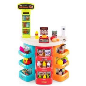 Set de Supermercado para Niños con Carro de Compras Báscula y Escáner con Luz Sonido 29 Piezas de Alimentos y Accesorios Juego de Rol para Niños de 3 Años o Más Azul