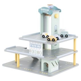 Juego de Garaje de Estacionamiento de Juguete de Madera de 3 Capas con 4 Autos Helipuerto Gasolinera Juguetes de Roles para Niños Gris