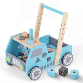 Andador de Empuje de Madera 2 en 1 para Bebés Niños Pequeños con Velocidad Ajustable y Almacenamiento Juguetes Montessori Azul