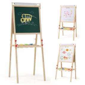 Caballete de arte 3 en 1 para niños ajustable de doble cara con pizarra magnética y blanca y rollo de papel
