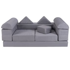 Sofá modular infantil de 9 piezas de espuma gris con escalera y rampa, fundas lavables