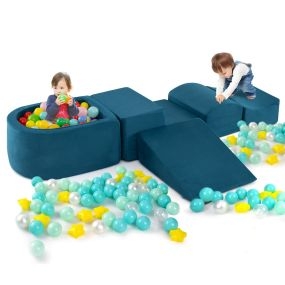 Set de Juegos de Escalada y Gateo de 5 Piezas con Piscina de Pelotas y Funda Lavable a Máquina Zona Suave de Escalada para Bebés Azul
