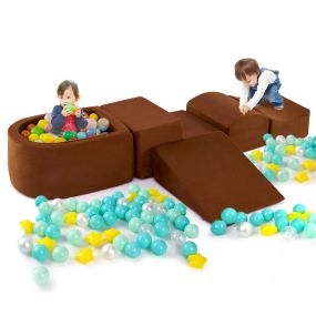 Set de Juegos de Escalada y Gateo de 5 Piezas con Piscina de Pelotas y Funda Lavable a Máquina Zona Suave de Escalada para Bebés Café