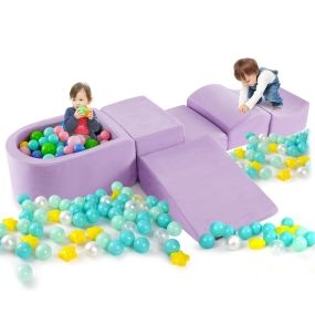 Set de Juegos de Escalada y Gateo de 5 Piezas con Piscina de Pelotas y Funda Lavable a Máquina Zona Suave de Escalada para Bebés Púrpura