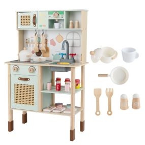 Cocina Juguete de Madera con Luces Sonidos Accesorios Horno Fregadero y Cafetera para Niños 3+ Años Verde