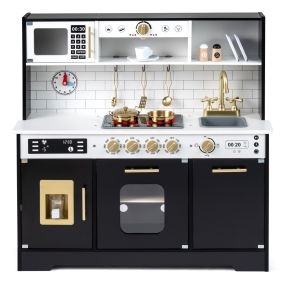 Cocina Juguete Madera Niños Luces Sonidos Realistas Estufas Fregadero Horno Máquina Hielo Microondas Cafetera 3+ Años Negro