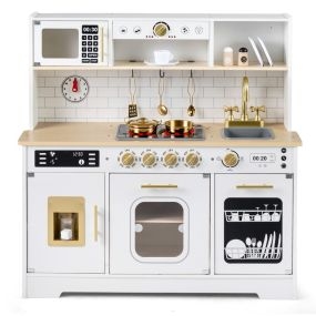Cocina Juguete Madera Niños Luces Sonidos Realistas Estufas Fregadero Horno Máquina Hielo Microondas Cafetera 3+ Años Blanco