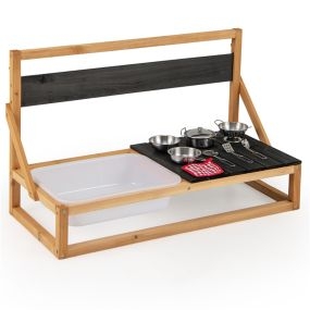 Cocina de Barro de Pared/Sobremesa Cocina de Juguete de Madera de Abeto con Ganchos Pizarra Fregadero Accesorios al Aire Libre para Niños