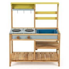 Cocina de Barro Cocina de Juego de Madera Abeto con Estufas Perillas y Fregadero Juego de Cocina al Aire Libre para Niños 3+ Años-Natural