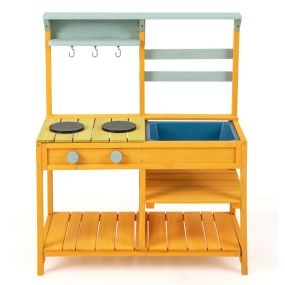 Cocina de Barro Cocina de Juego de Madera Abeto con Estufas Perillas y Fregadero Juego de Cocina al Aire Libre para Niños 3+ Años-Amarillo