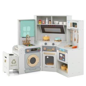 Cocina de Esquina de Juguete con Luces y Sonidos Incluye Fregadero Fogones Microondas Horno Lavadora y Accesorios para Niños 3+ Años Gris