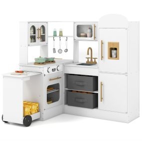 Cocina de Juguete de Esquina con Luces y Sonidos Encimera Retráctil Incluye Fregadero Fogones Nevera y Accesorios para 3+ Años Blanco