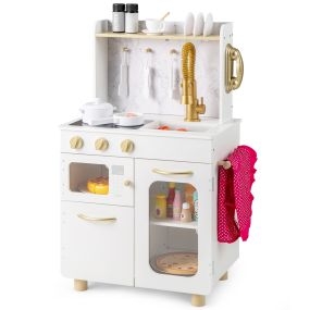 Cocina de juguete infantil blanco dorado de MDF con antivuelco 53 x 30 x 80 cm