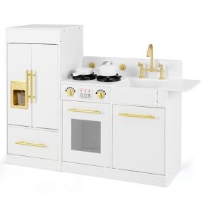 Juego de Cocina para Niños con Frigorífico Fogones Máquina de Hielo Lavavajillas Fregadero Reloj para Niños de 3+ Años Blanco