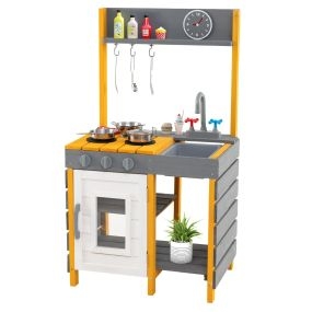 Cocina de Barro para Niños con Fogones Fregadero Extraíble Grifo Horno Ganchos y Estantes para Niños de 3+ Años Gris y Amarillo