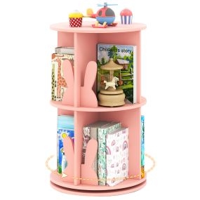 Estantería giratoria infantil rosa con 2 niveles y separadores con forma de conejo 40 x 65 cm