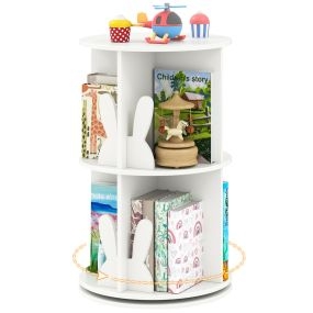 Estantería Giratoria para Niños Estantería Infantil con 2 Niveles y Separadores de Conejos 360 Grados 40 x 65 cm Blanco