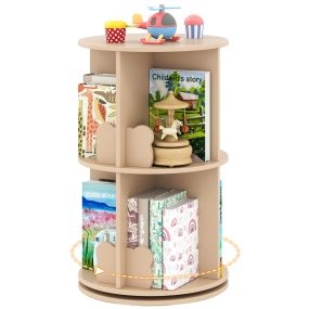 Estantería Giratoria para Niños Estantería Infantil con 2 Niveles y Separadores con Forma de Conejo 360 Grados 40 x 40 x 65 cm Café