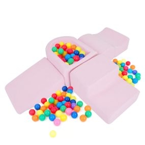 Bloques de Espuma para Niños Juego Suave de 5 Piezas con Fosa de Pelotas(No incluido) y Fundas Sherpa Parque Interior Rosa