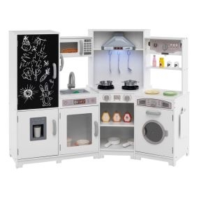 Cocina de Juguete de Madera de Esquina con Luces y Sonidos con Pizarra Accesorios de Cocina para Niños de 3 + Años 131 x 47 x 92 cm Blanco