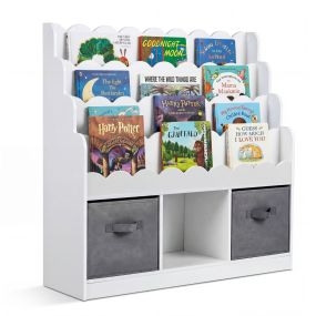 Estantería Infantil 4 Estantes 3 Compartimentos 2 Cajones Tela Organizador Juguetes 3+ Años Dormitorio Guardería 91,5cm Blanco