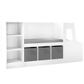 Estante Infantil en Forma de Camión con Asiento Acolchado y Cajones de Tela Resistentes para Juguetes y Libros 159 x 40 x 81,5 cm Blanco