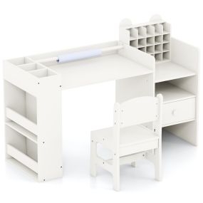 Juego de mesa y silla para arte infantil con soporte para rollo de papel y gabinete cubo blanco
